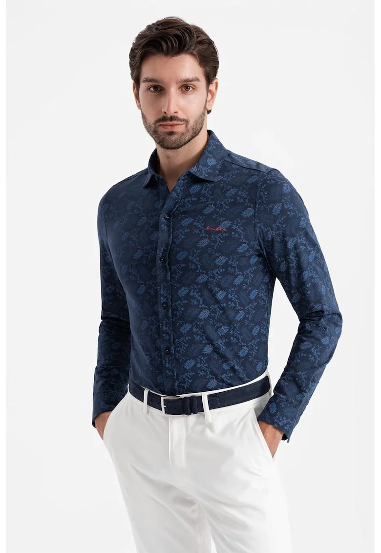 Camasa din bumbac cu imprimeu floral, Albastru inchis/Albastru royal