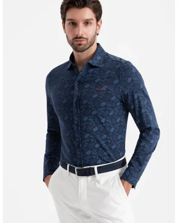 Camasa din bumbac cu imprimeu floral, Albastru inchis/Albastru royal