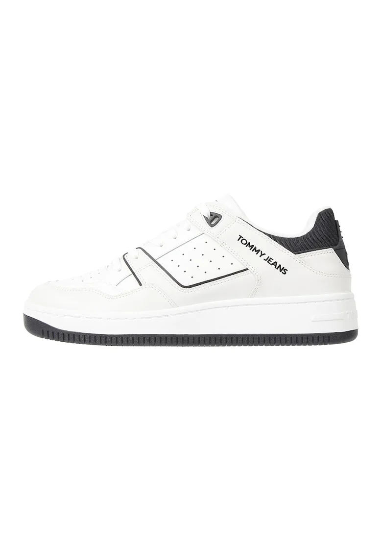 Pantofi sport de piele si piele ecologica, Negru/Alb murdar