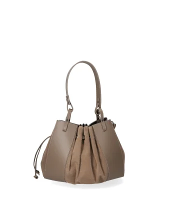 Geanta bucket din piele si piele intoarsa, Maro taupe
