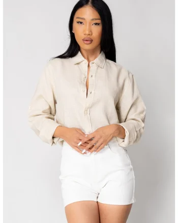 Camasa Boyfriend dIn 100% In Light Beige 17810, Bej deschis