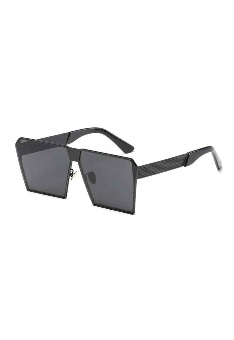Ochelari de soare Rectangular Plat Oglinda Negri, Negru