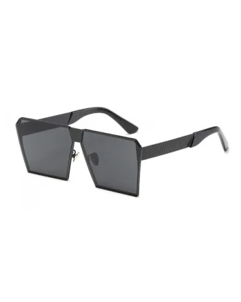 Ochelari de soare Rectangular Plat Oglinda Negri, Negru