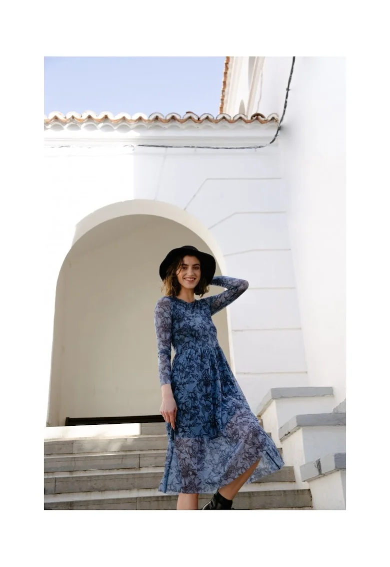 Rochie de dama, Model elegant \ Poliester, Albastru, Negru, Negru/Albastru