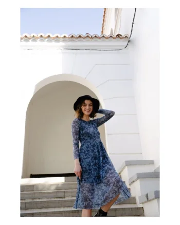Rochie de dama, Model elegant \ Poliester, Albastru, Negru, Negru/Albastru