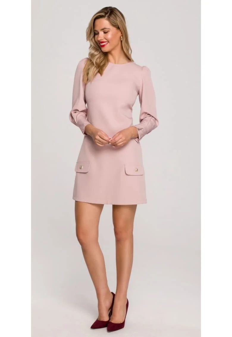 Rochie Dama, Trapez, Poliester/Bumbac - 65787, Roz