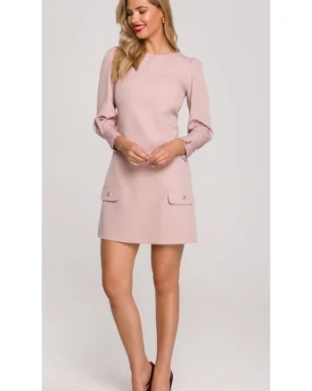 Rochie Dama, Trapez, Poliester/Bumbac - 65787, Roz