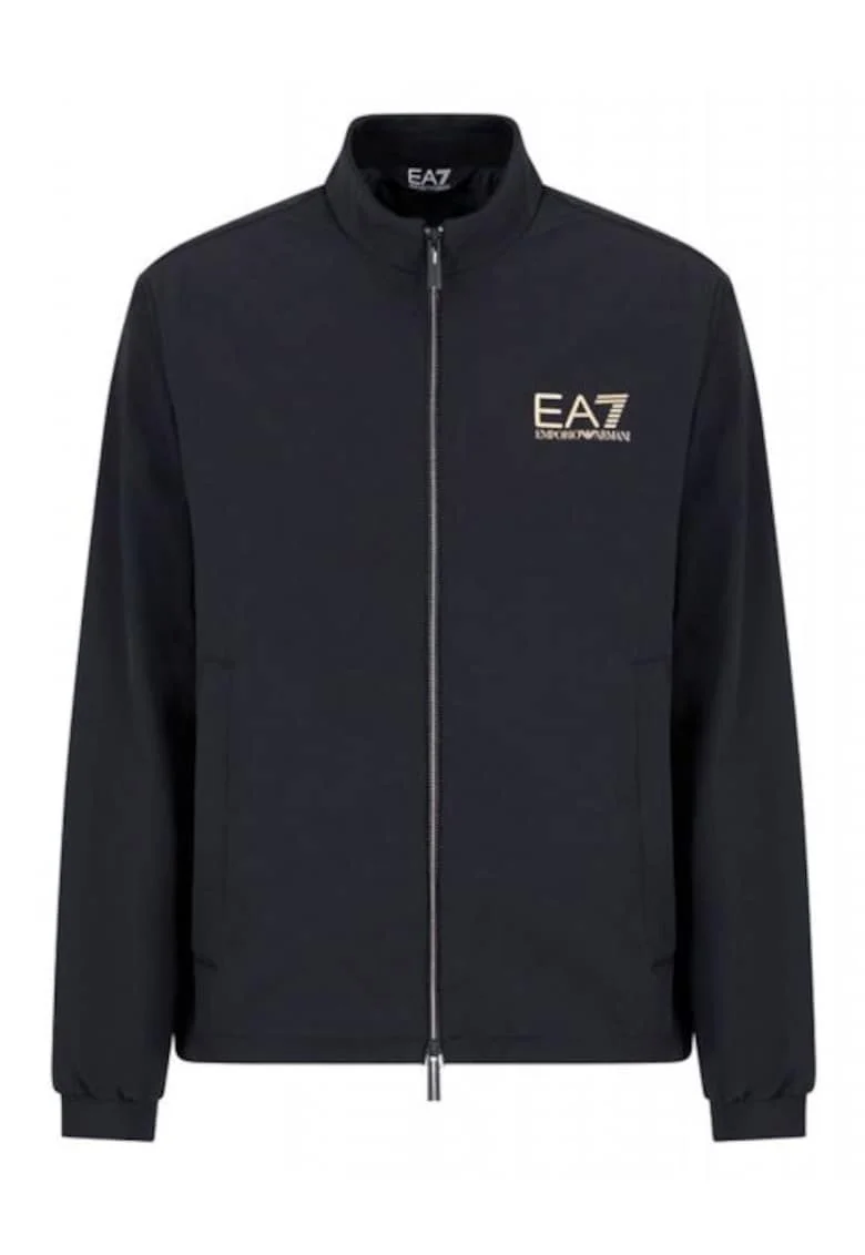 Geaca  neagra, 88% poliamida, 12% elastan, cu logo auriu, Negru