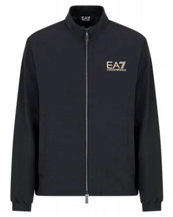 Geaca  neagra, 88% poliamida, 12% elastan, cu logo auriu, Negru