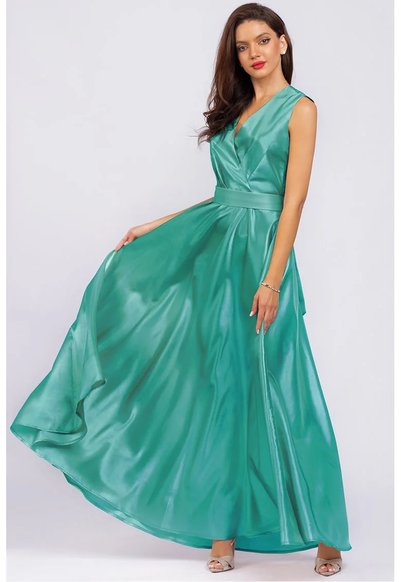 Rochie lunga fara maneci cu buzunare laaterale, Verde menta