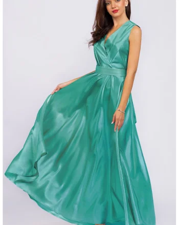 Rochie lunga fara maneci cu buzunare laaterale, Verde menta