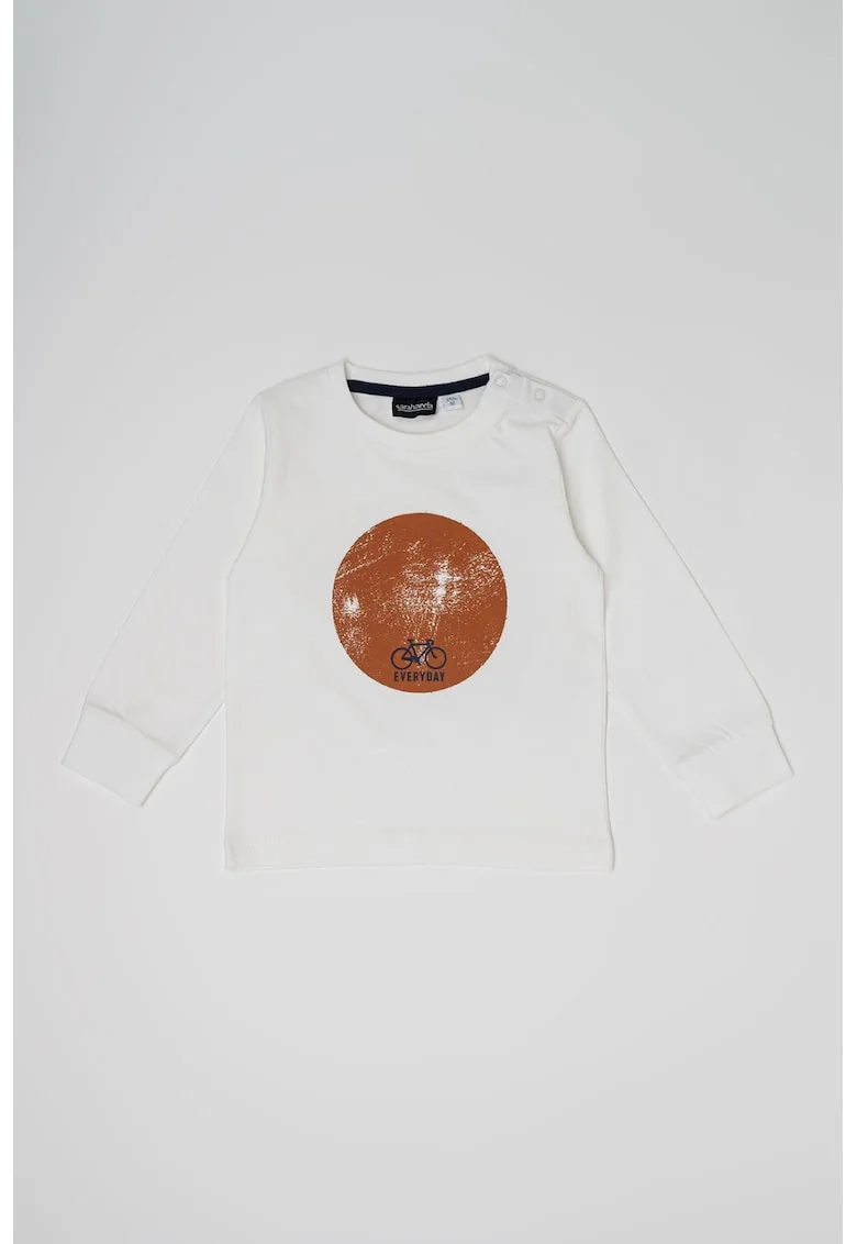 Bluza din bumbac cu imprimeu grafic, Alb/Portocaliu stins
