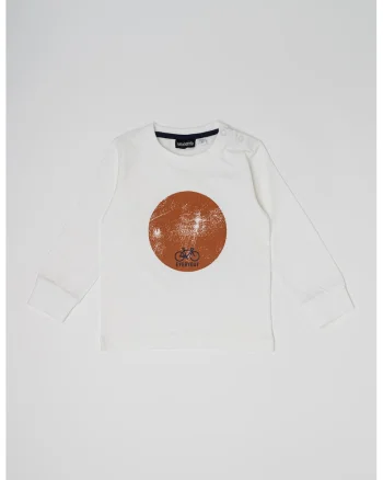 Bluza din bumbac cu imprimeu grafic, Alb/Portocaliu stins