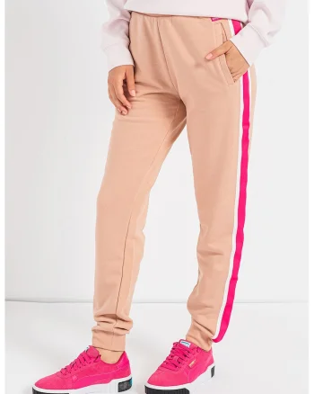 Pantaloni cu benzi laterale contrastante pentru fitness, Alb/Fucsia/Maro nisip
