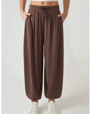 Pantaloni jogger,  talie medie, confortabili, maro, textil