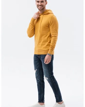 Pulover tricotat fin cu gluga, Galben inchis