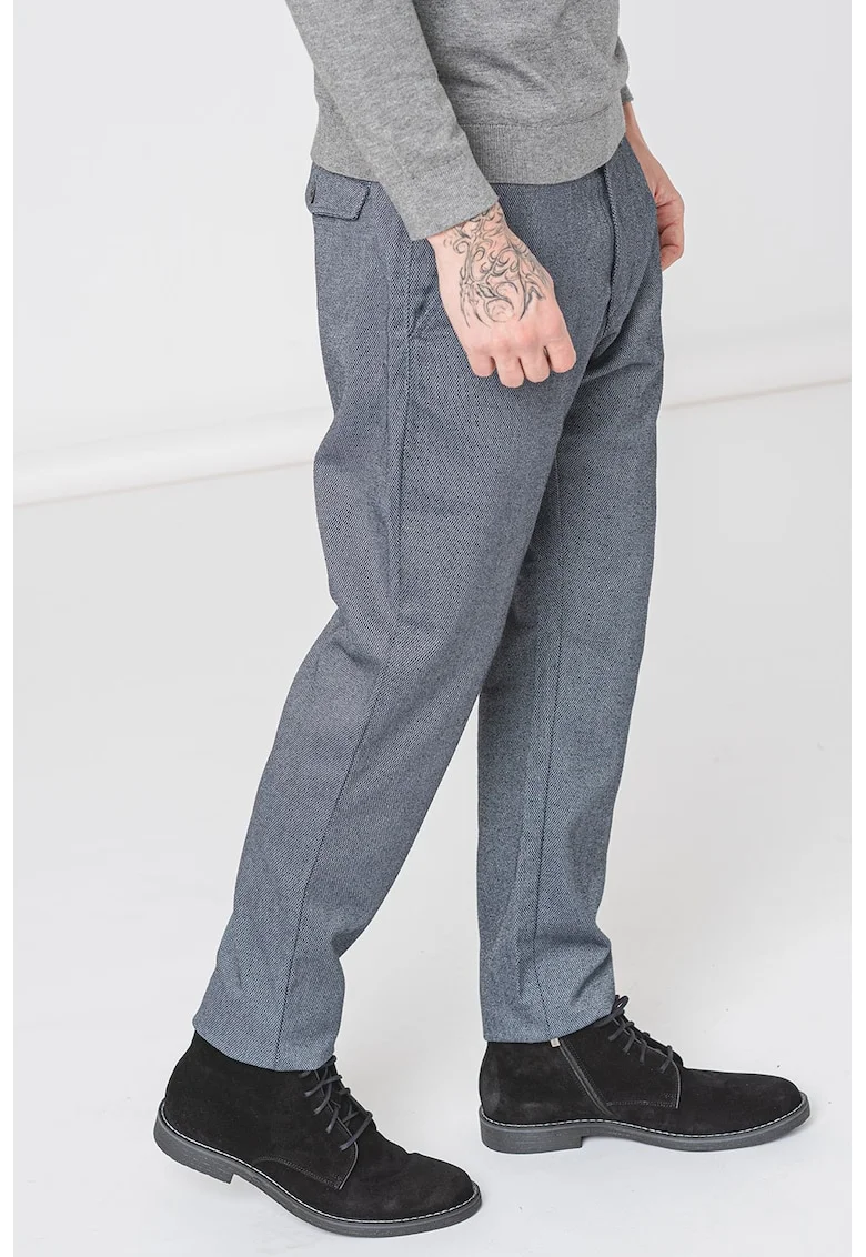 Pantaloni uni regular fit, Negru/Gri deschis