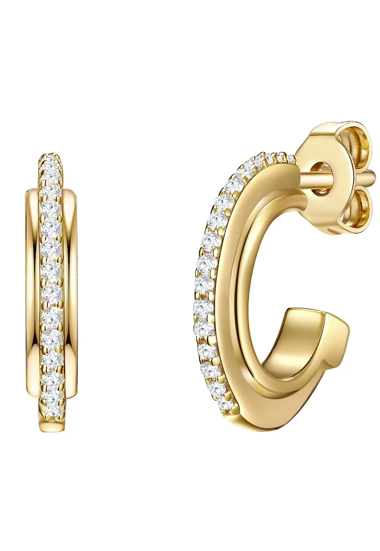Cercei rotunzi placati cu aur de 14K si decorati cu zirconia, Auriu