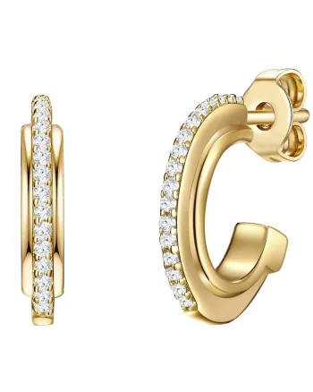 Cercei rotunzi placati cu aur de 14K si decorati cu zirconia, Auriu
