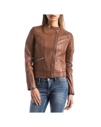 Jacheta biker cu fermoar  Din piele, Maro, Maro