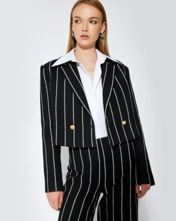 Sacou crop cu dungi, Negru