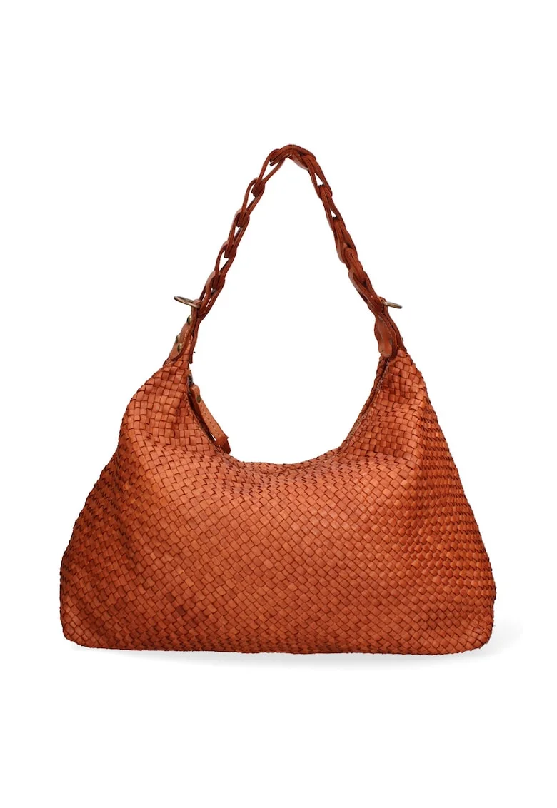 Geanta shopper de piele cu aspect tesut, Maro