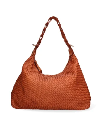 Geanta shopper de piele cu aspect tesut, Maro