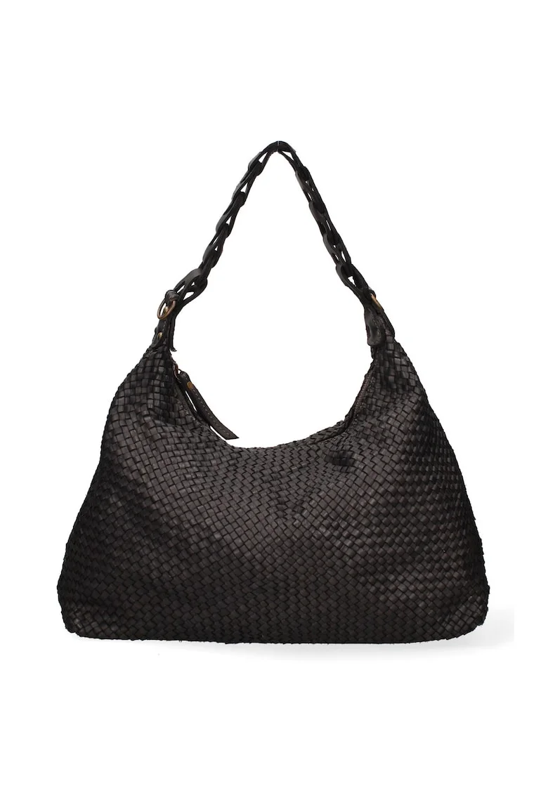 Geanta shopper de piele cu aspect tesut, Negru