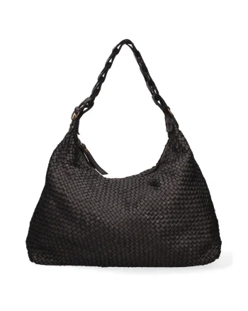 Geanta shopper de piele cu aspect tesut, Negru