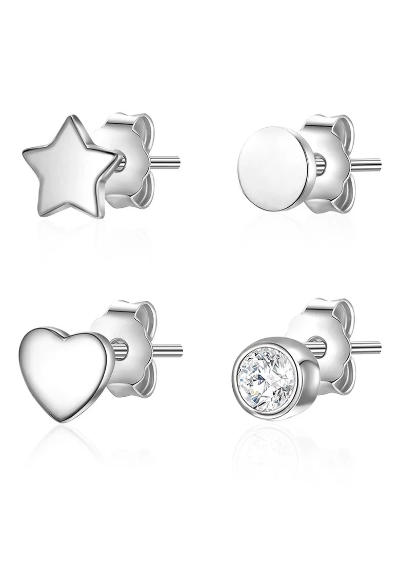 Set de cercei cu tija si zirconia, Argintiu