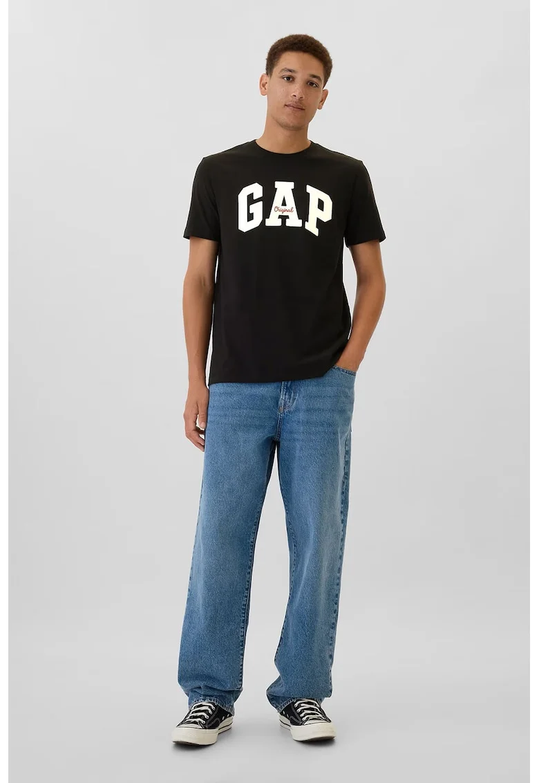 Tricou cu logo pe piept, Alb fildes/Negru