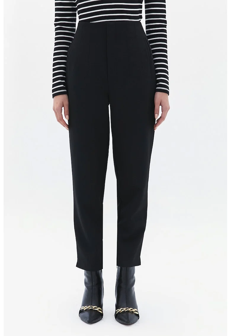 Pantaloni conici din amestec de lyocell cu talie inalta, Negru