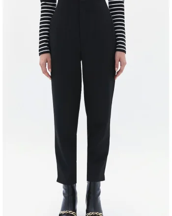 Pantaloni conici din amestec de lyocell cu talie inalta, Negru