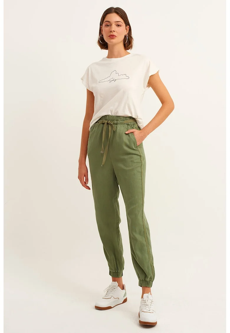 Pantaloni conici din lyocell cu buzunare, Verde masliniu