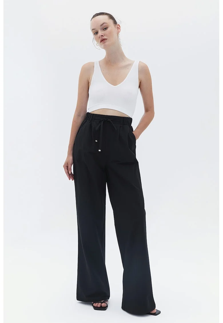 Pantaloni relaxed-fit cu talie inalta, Negru