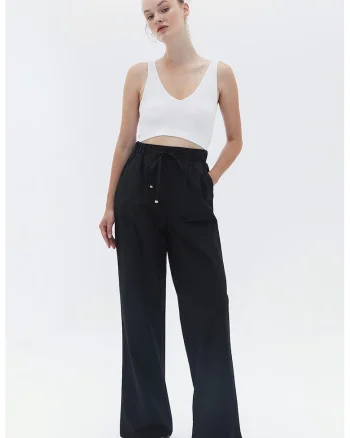Pantaloni relaxed-fit cu talie inalta, Negru