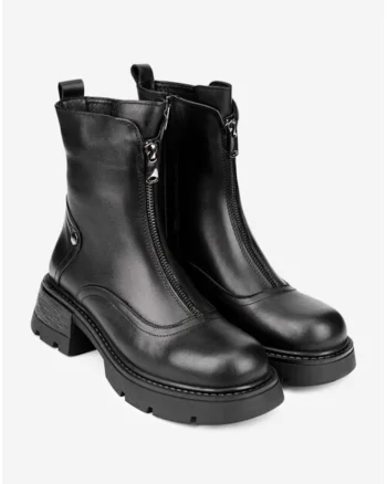 Ghete dama  din piele neagra cu fermoar, Negru