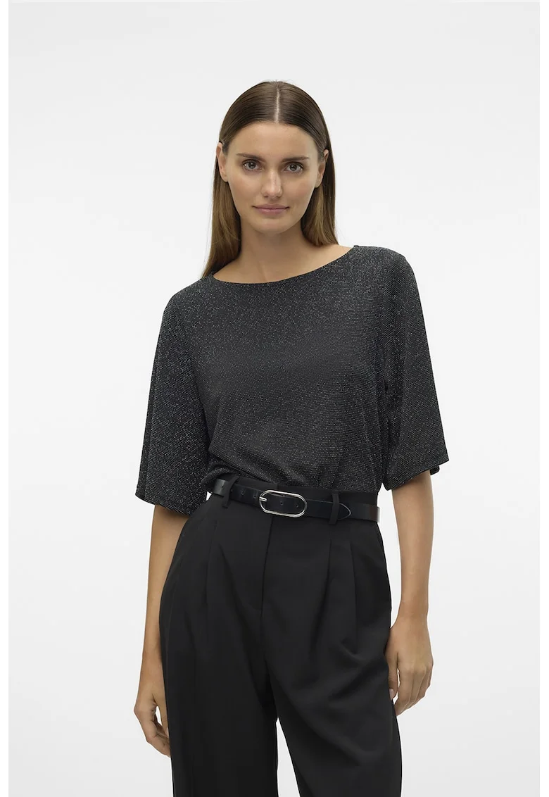 Bluza cu insertii din lurex, Negru/Argintiu