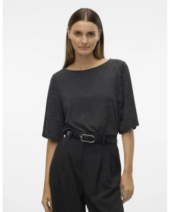 Bluza cu insertii din lurex, Negru/Argintiu