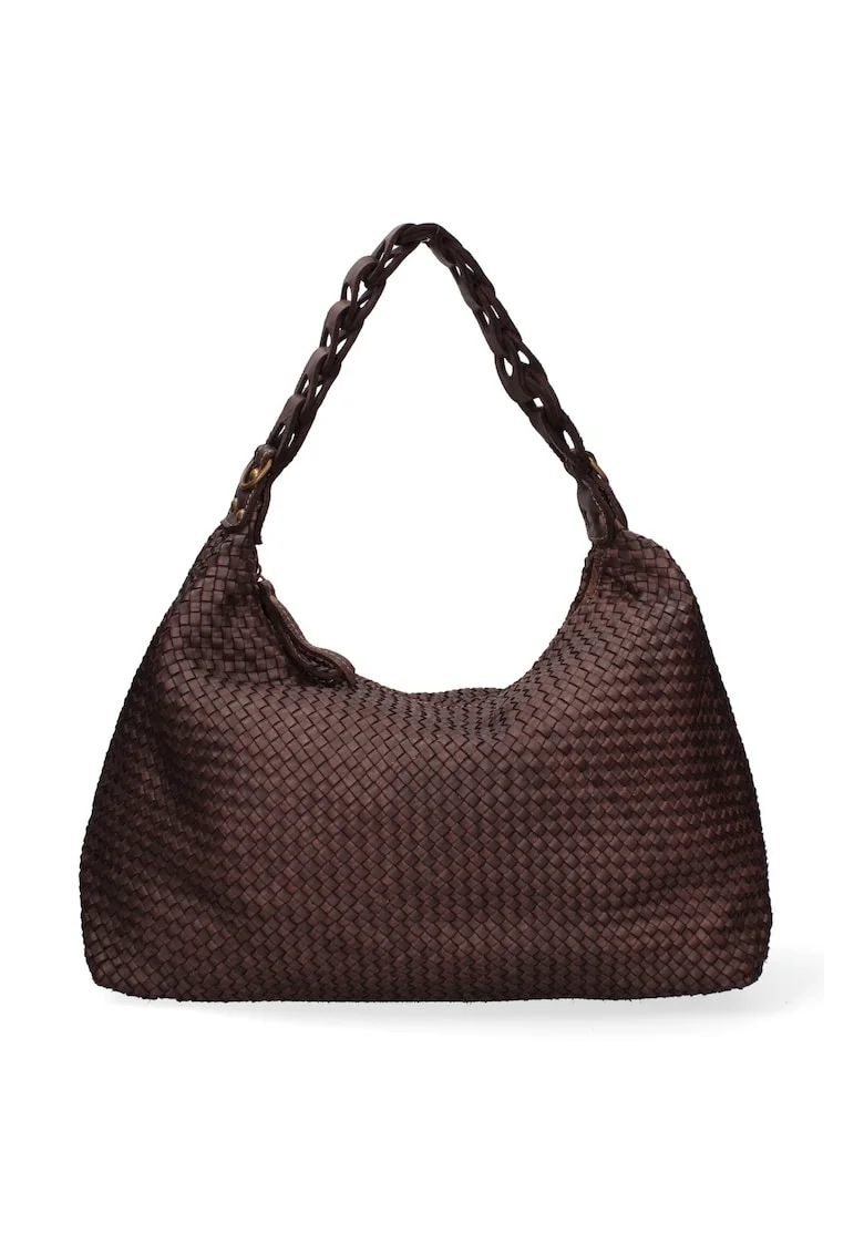 Geanta shopper de piele cu aspect tesut, Maro inchis