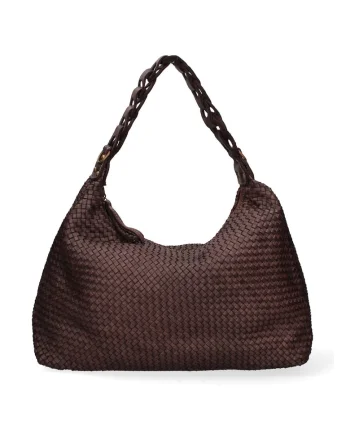 Geanta shopper de piele cu aspect tesut, Maro inchis