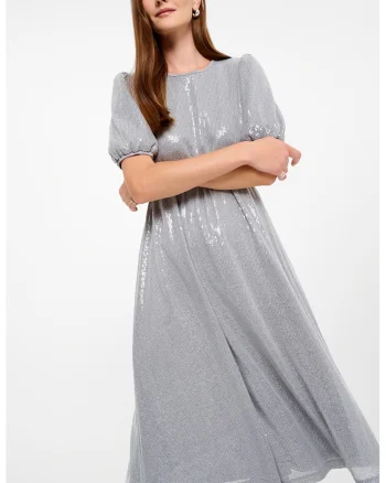 Rochie midi cu paiete, Argintiu