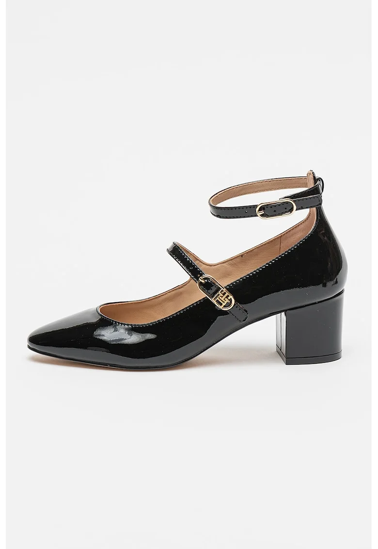 Pantofi din piele lacuita cu bareta pe glezna, Auriu/Negru