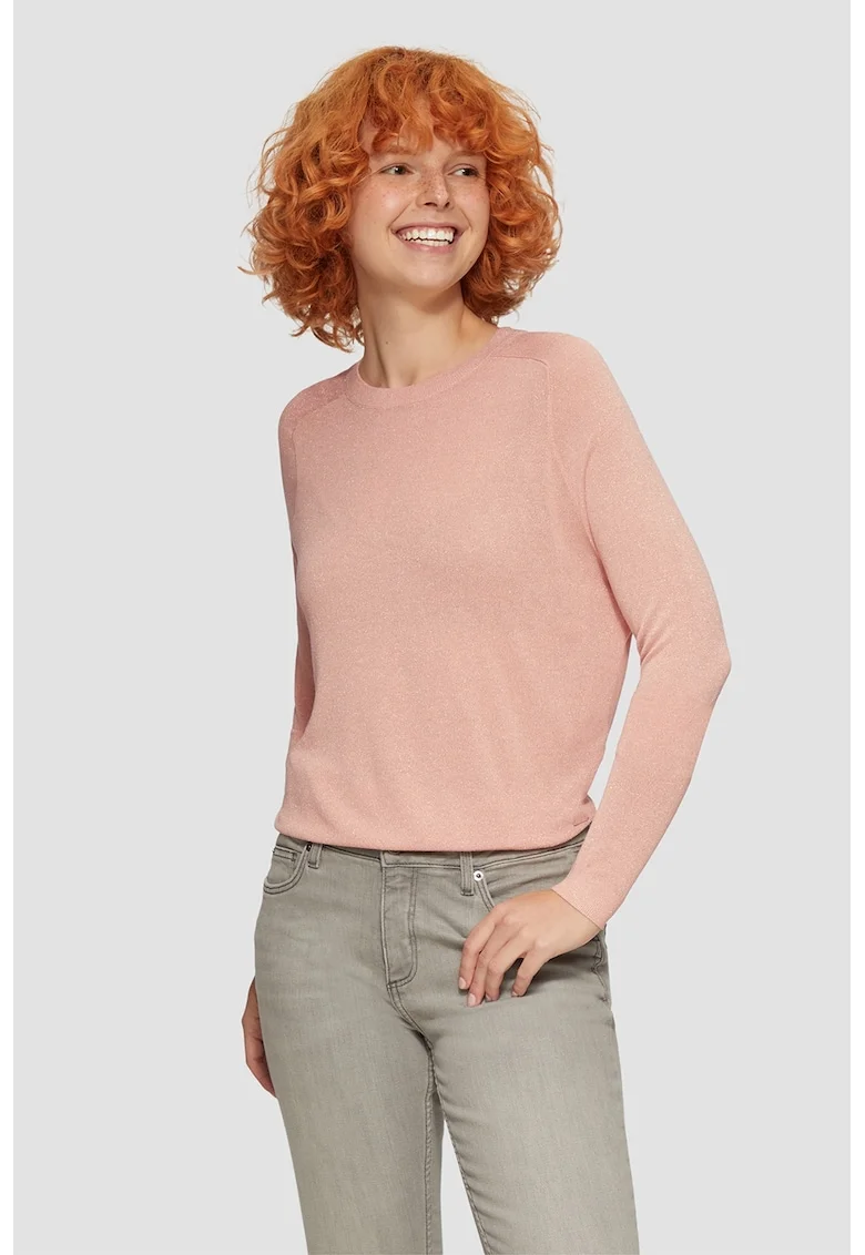 Pulover cu maneci raglan si aspect stralucitor, Piersica