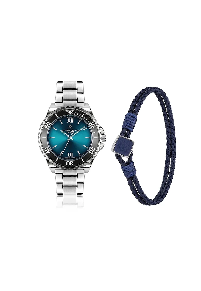 Set de ceas analog si bratara Onex, Argintiu/Bleumarin