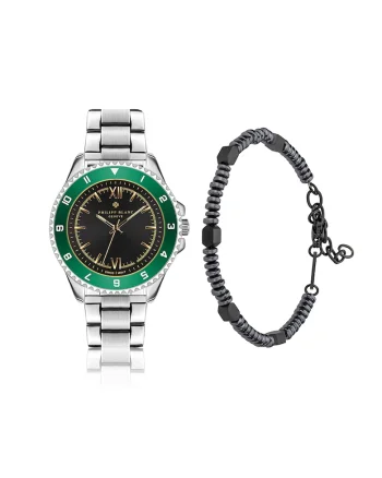 Set de ceas analog si bratara Baden, Argintiu/Negru