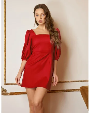 Rochie mini cu maneci bufante, Rosu