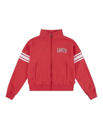 Bluza de trening cu logo si fermoar, Rosu/Alb