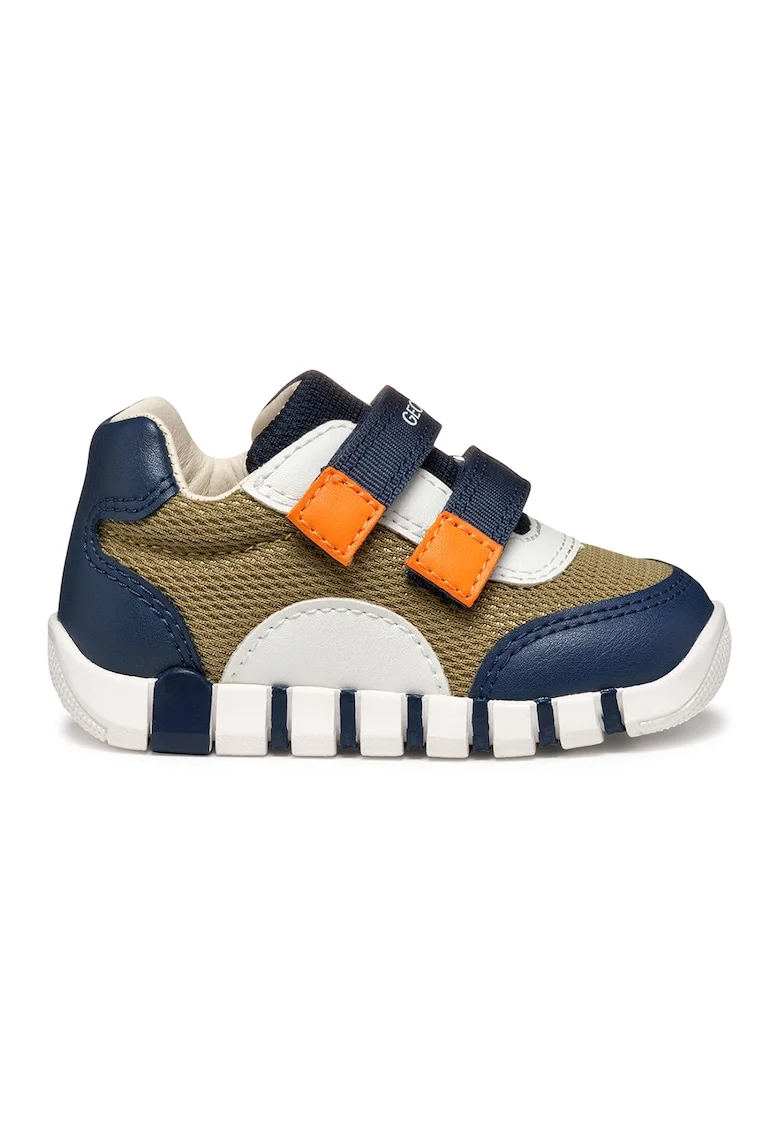 Pantofi sport Iupidoo cu velcro si garnituri de piele ecologica, Portocaliu/Kaki/Bleumarin