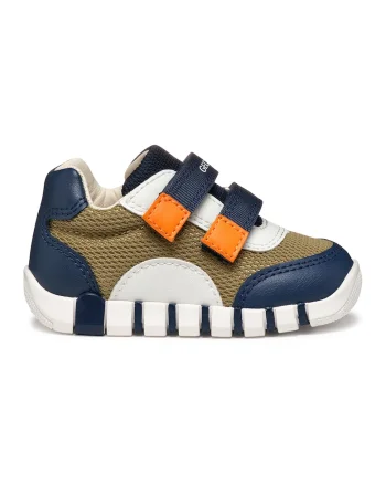 Pantofi sport Iupidoo cu velcro si garnituri de piele ecologica, Portocaliu/Kaki/Bleumarin